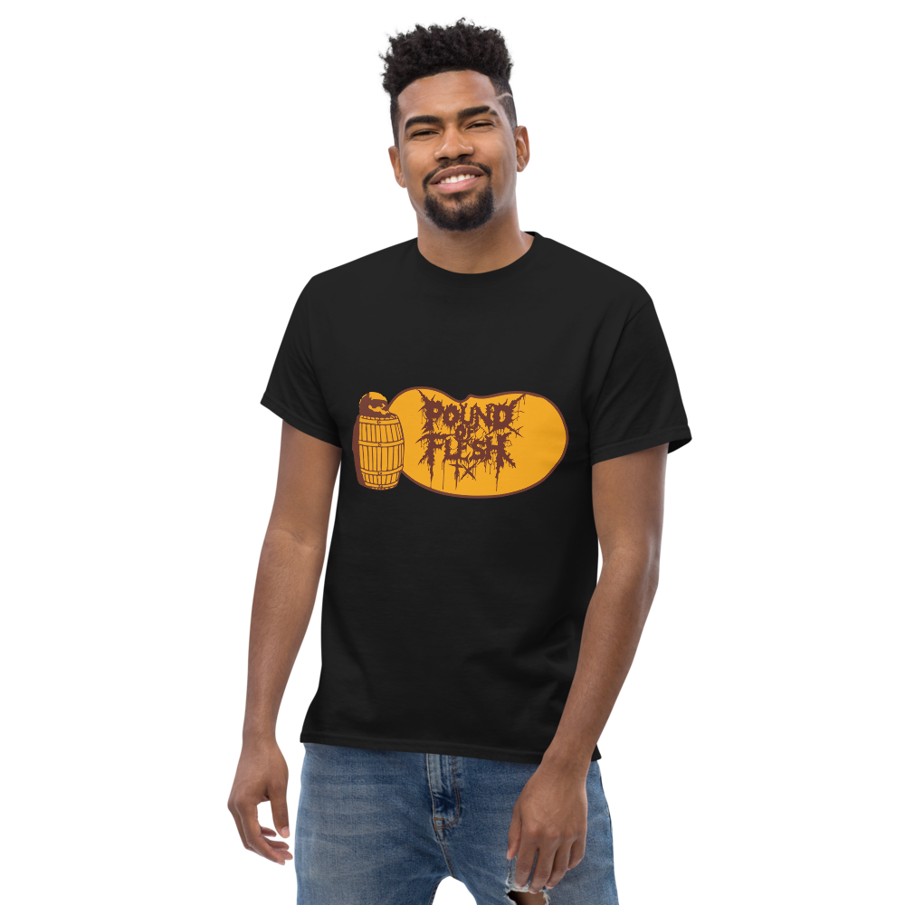 Black T-Shirt with Pound of Flesh Cracker Barrel Logo